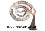 GMN8568 8mm, 10mm matte mixed amazonite & jasper 108 beads mala necklace with tassel