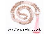 GMN8581 8mm, 10mm sunstone, rose quartz & white jade 108 beads mala necklace with tassel