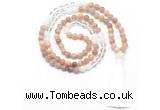 GMN8584 8mm, 10mm sunstone, white crystal & white jade 108 beads mala necklace with tassel