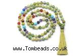 GMN8612 Hand-knotted 7 Chakra 8mm, 10mm Australia chrysoprase 108 beads mala necklace with tassel