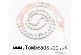 GMN8626 8mm, 10mm matte white howlite & rose quartz 108 beads mala necklace with tassel