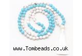 GMN8631 8mm, 10mm white & blue howlite 108 beads mala necklace with tassel