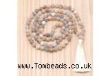 GMN8702 Hand-Knotted 8mm, 10mm Matte Sunstone 108 Beads Mala Necklace