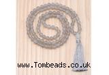GMN8706 Hand-Knotted 8mm, 10mm Matte Grey Agate 108 Beads Mala Necklace
