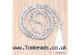 GMN8709 Hand-Knotted 8mm, 10mm Matte White Crazy Agate 108 Beads Mala Necklace
