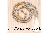 GMN8710 Hand-Knotted 8mm, 10mm Matte Yellow Crazy Agate 108 Beads Mala Necklace