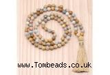 GMN8712 Hand-Knotted 8mm, 10mm Matte Fossil coral 108 Beads Mala Necklace