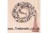 GMN8716 Hand-Knotted 8mm, 10mm Matte Zebra Jasper 108 Beads Mala Necklace