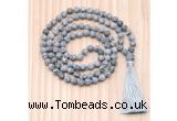 GMN8718 Hand-Knotted 8mm, 10mm Matte Grey Picture Jasper 108 Beads Mala Necklace