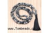 GMN8719 Hand-Knotted 8mm, 10mm Matte Black Water Jasper 108 Beads Mala Necklace