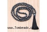 GMN8727 Hand-Knotted 8mm, 10mm Matte Black Labradorite 108 Beads Mala Necklace