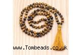 GMN8803 Hand-Knotted 8mm, 10mm Yellow Tiger Eye 108 Beads Mala Necklace