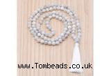 GMN8815 Hand-Knotted 8mm, 10mm White Crazy Agate 108 Beads Mala Necklace