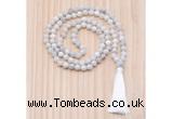 GMN8815 Hand-Knotted 8mm, 10mm White Crazy Agate 108 Beads Mala Necklace