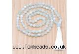 GMN8818 Hand-Knotted 8mm, 10mm Sea Blue Banded Agate 108 Beads Mala Necklace