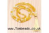 GMN8819 Hand-Knotted 8mm, 10mm Yellow Banded Agate 108 Beads Mala Necklace