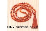 GMN8821 Hand-Knotted 8mm, 10mm Red Banded Agate 108 Beads Mala Necklace