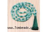 GMN8822 Hand-Knotted 8mm, 10mm Green Banded Agate 108 Beads Mala Necklace