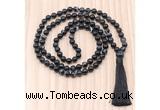 GMN8824 Hand-Knotted 8mm, 10mm Black Banded Agate 108 Beads Mala Necklace