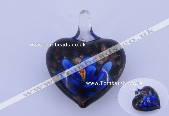 LP01 16*30*38mm heart inner flower lampwork glass pendants