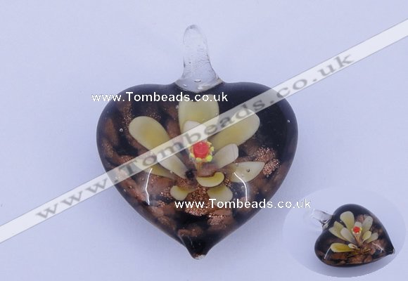 LP02 16*32*40mm heart inner flower lampwork glass pendants