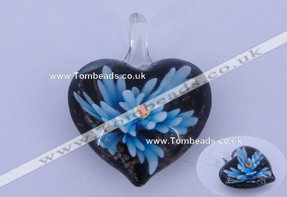 LP03 16*32*40mm heart inner flower lampwork glass pendants