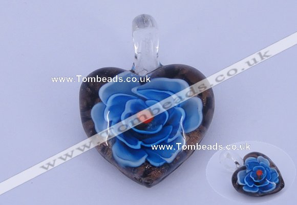 LP04 16*30*38mm heart inner flower lampwork glass pendants