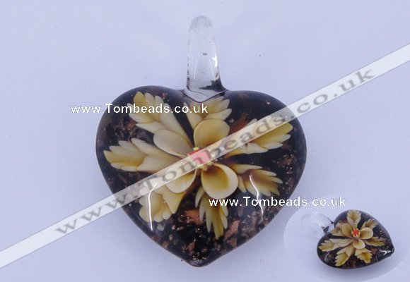 LP07 15*32*41mm heart inner flower lampwork glass pendants