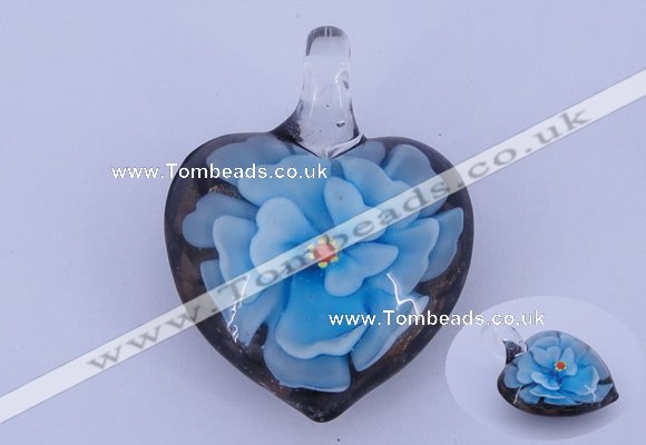 LP09 16*30*40mm heart inner flower lampwork glass pendants