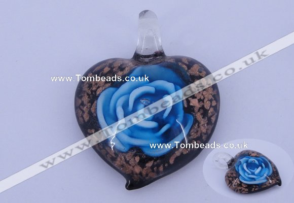 LP14 15*38*48mm heart inner flower lampwork glass pendants