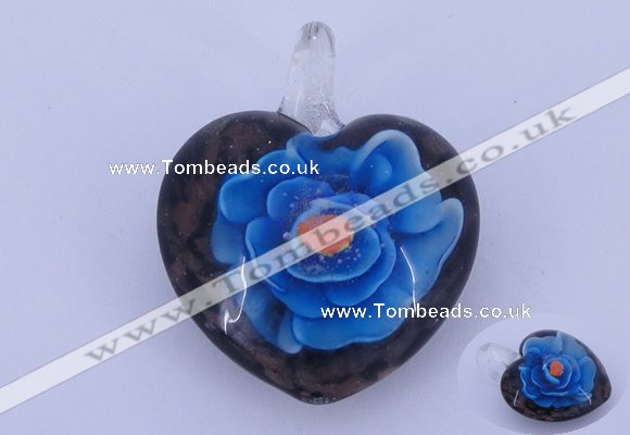 LP15 15*30*38mm heart inner flower lampwork glass pendants