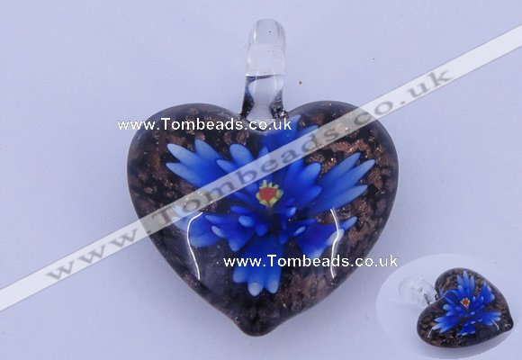 LP16 15*32*38mm heart inner flower lampwork glass pendants