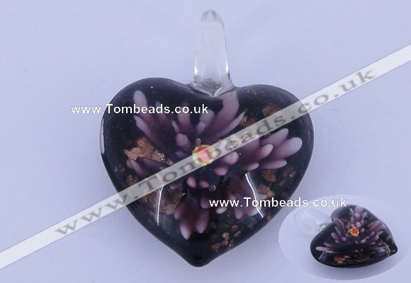 LP17 16*33*42mm heart inner flower lampwork glass pendants