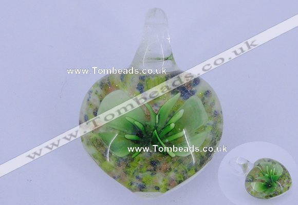 LP18 18*30*40mm heart inner flower lampwork glass pendants