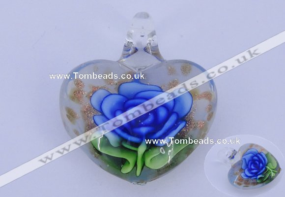 LP20 16*35*40mm heart inner flower lampwork glass pendants