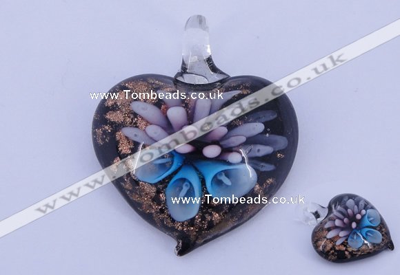 LP21 14*36*42mm heart inner flower lampwork glass pendants