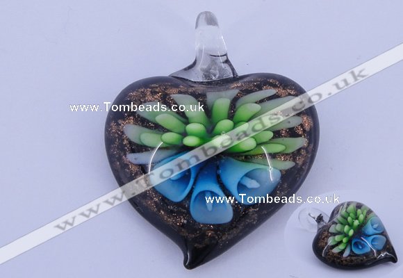 LP22 15*36*44mm heart inner flower lampwork glass pendants