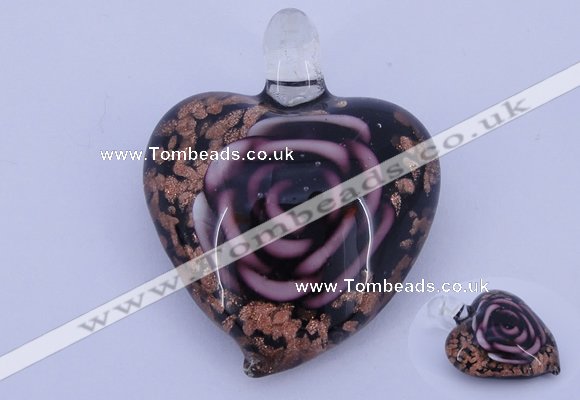 LP23 14*34*45mm heart inner flower lampwork glass pendants