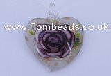 LP24 11*37*45mm heart inner flower lampwork glass pendants