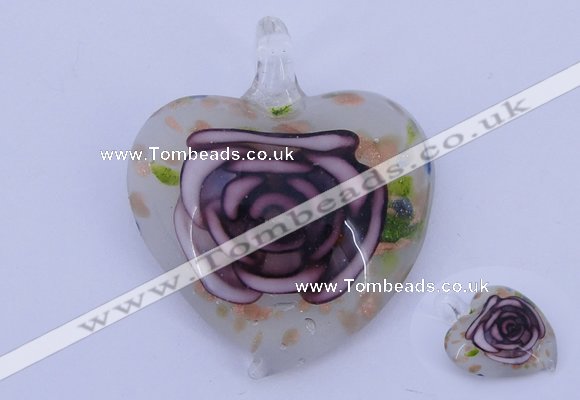 LP24 11*37*45mm heart inner flower lampwork glass pendants