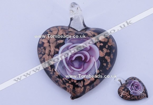 LP25 15*40*50mm heart inner flower lampwork glass pendants