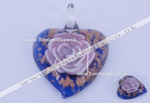 LP26 15*40*50mm heart inner flower lampwork glass pendants