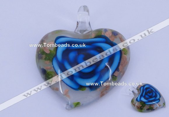 LP27 12*38*43mm heart inner flower lampwork glass pendants