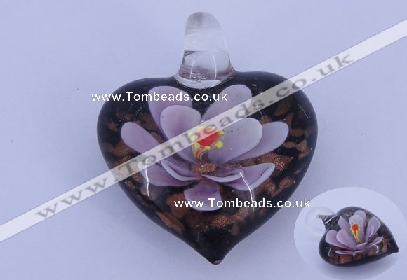 LP28 16*31*35mm heart inner flower lampwork glass pendants