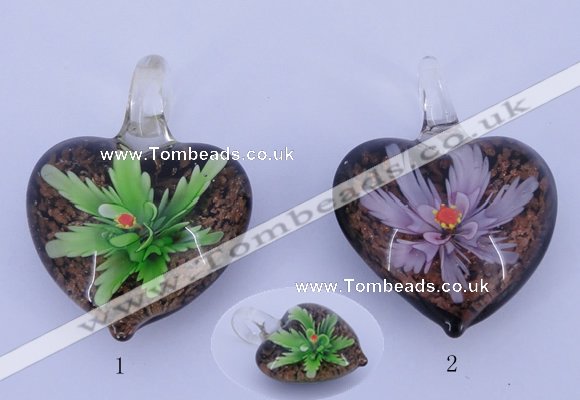 LP29 16*32*42mm heart inner flower lampwork glass pendants