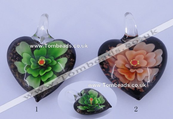 LP30 16*31*41mm heart inner flower lampwork glass pendants