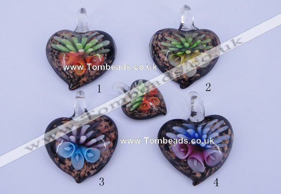 LP31 12*35*44mm heart inner flower lampwork glass pendants