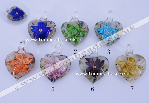 LP32 15*30*40mm heart inner flower lampwork glass pendants