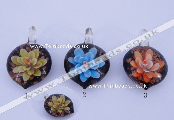 LP33 16*30*45mm heart inner flower lampwork glass pendants