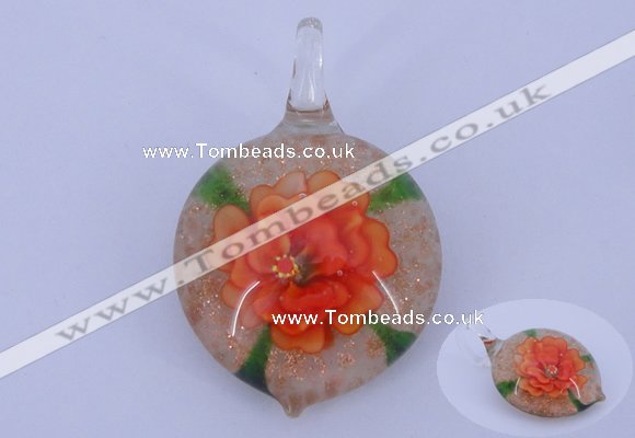 LP34 14*32*48mm heart inner flower lampwork glass pendants